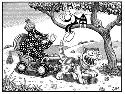 ORIGINAL ART: Quacky in his Kitty Cart